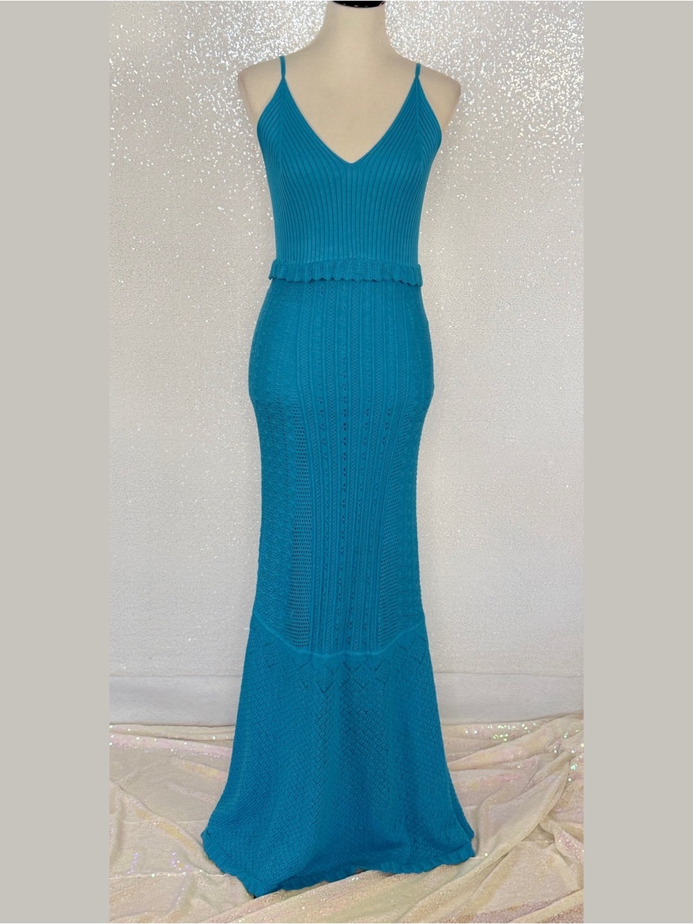 House of Harlow 1960 Peacock Blue Knit Maxi Dress Small Mermaid Maxi Dress